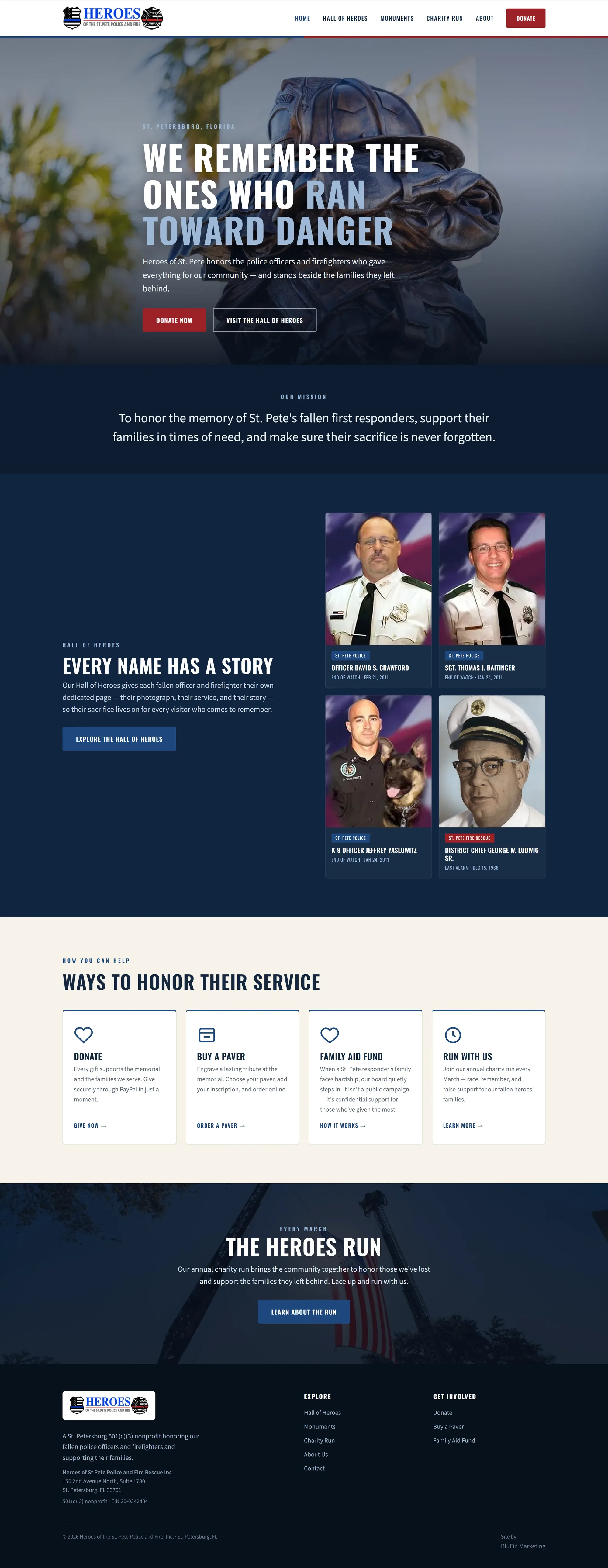 Full-page view of the Heroes of St. Pete website